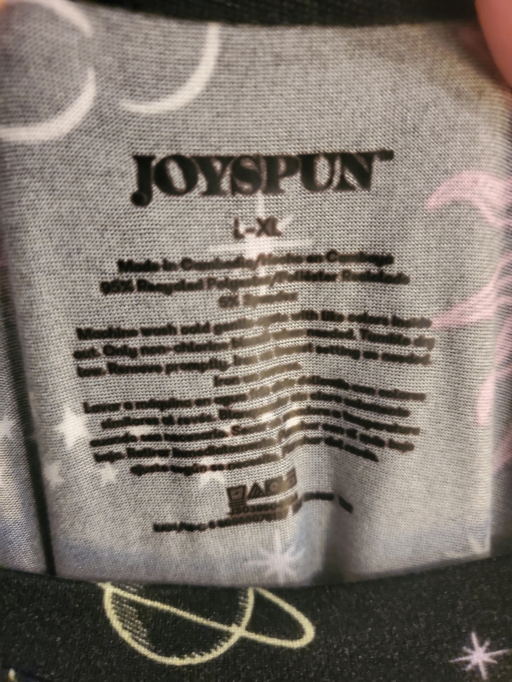 Joyspun Women's Black Nightshirt with Pink Sun & Celestial Print - Picture 4 of 13